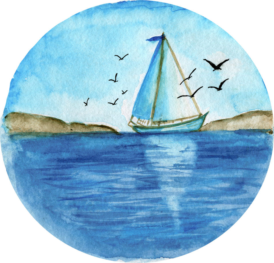 Watercolor landscape sea sunset travel.Nature drawing.